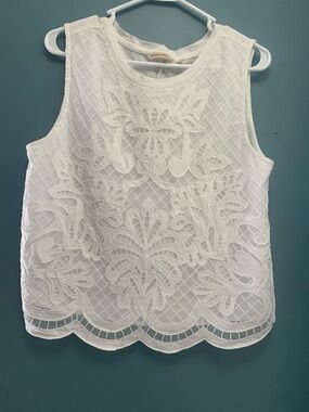 Soft Surroundings White Embroidered Sleeveless Tank